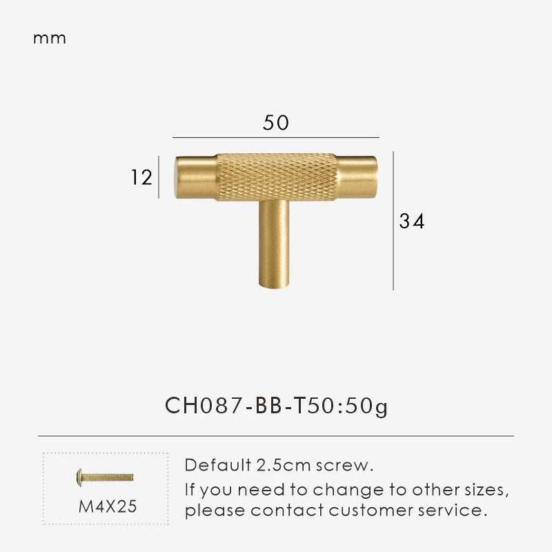 Nurlin Solid Brass Knurled Cabinet Knobs Wardrobe Handle T-bar Antique Bronze Gold Black Handle Available In Multiple Sizes