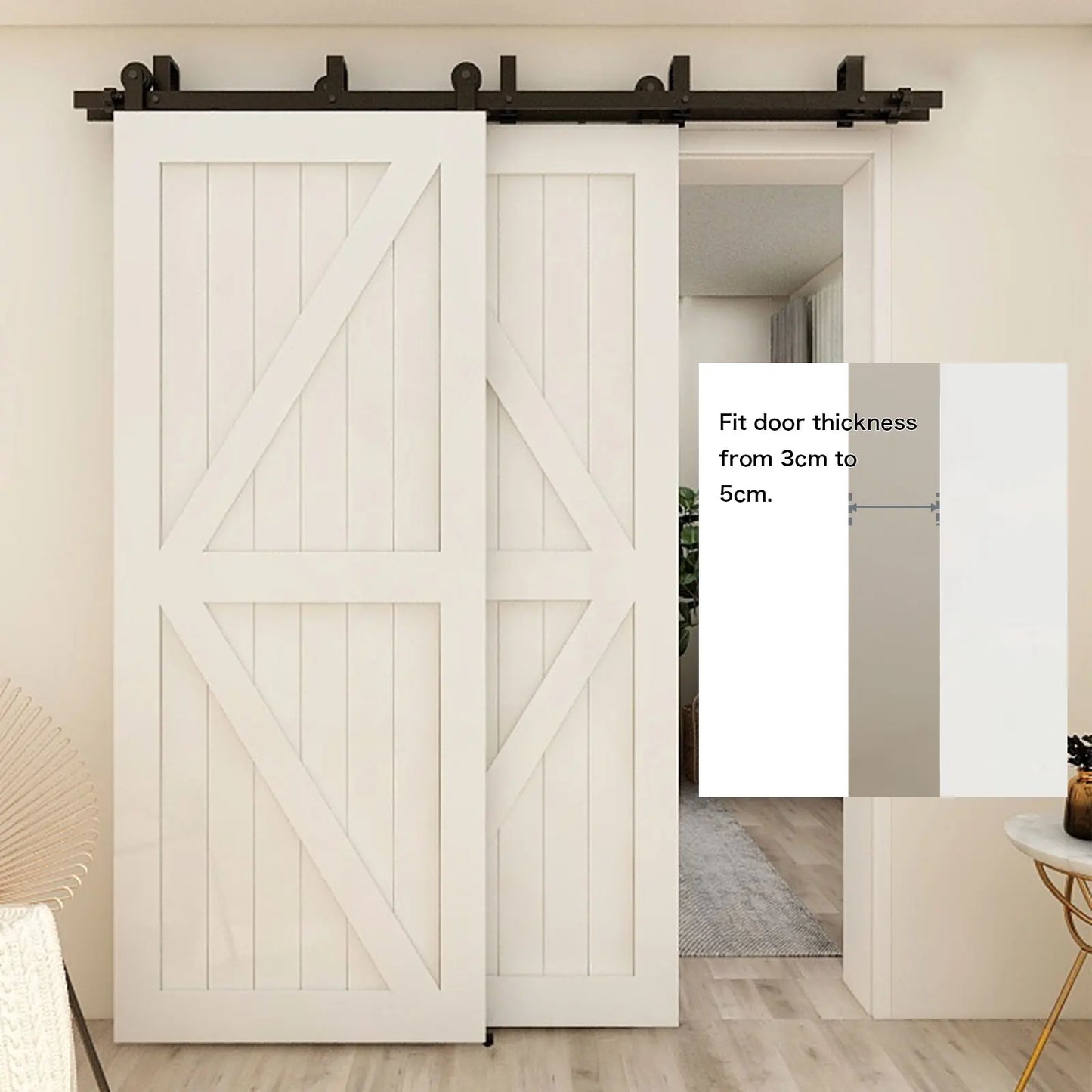 CCJH Bypass Barn Door Slides Hardware Kit Sliding Door Hanging Rail System T Shaped Roller Track for Double Door Save Space