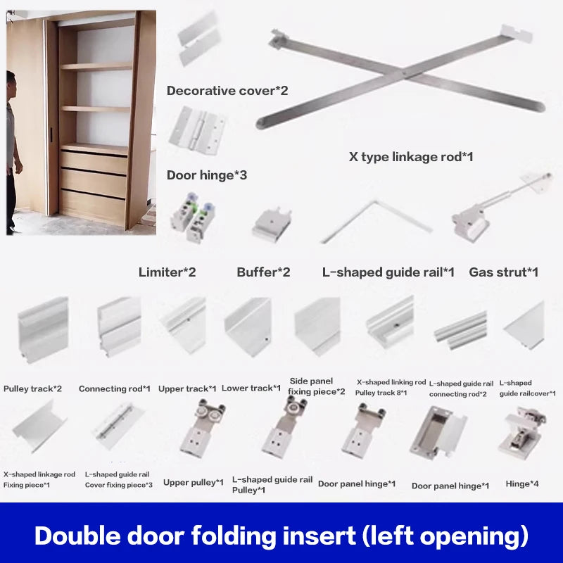 New Hidden Butterfly Door Slide Hardware Track Side-mounted Plug-in Folding Door Hardware Kit Furniture Hinges for Cabinet