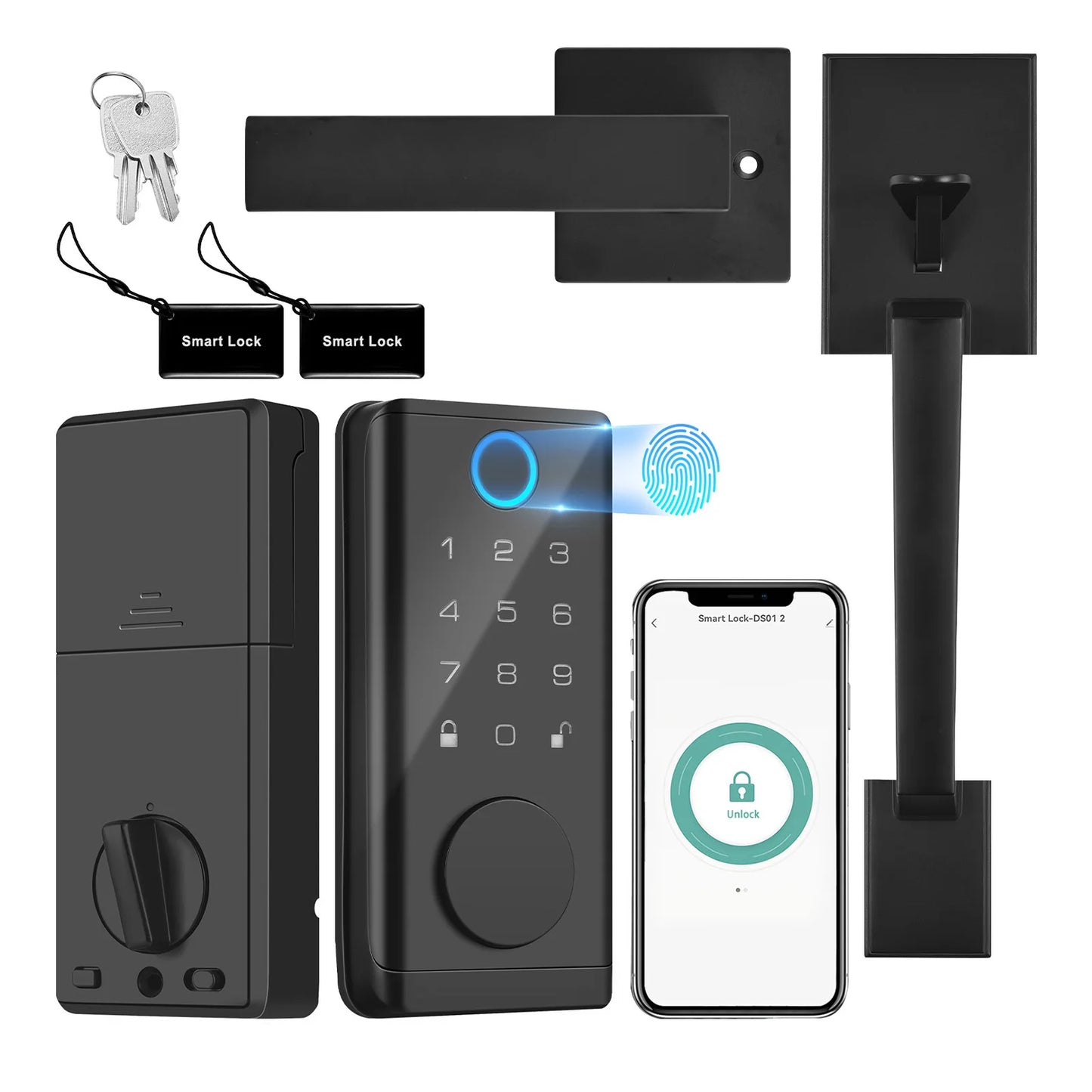 Smart Fingerprint Door Lock for Front Door Electronic Keyless Entry Door Lock Deadbolt with Handle Set Keypad Door Lock