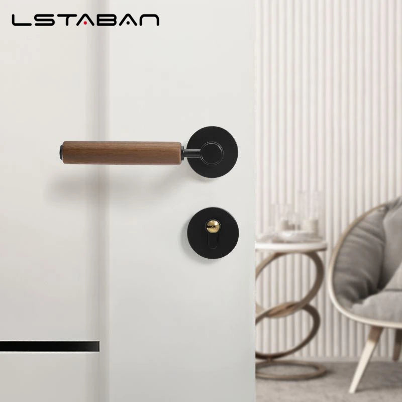 Split Mute Anti-Theft Door Lock Nordic Handmade Walnut Wood Handle Bedroom Lock Toilet Bathroom Door Lock Furniture Hardware
