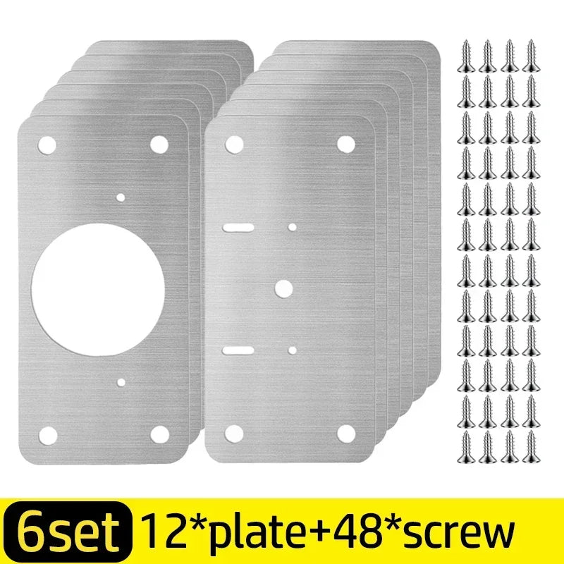 Cabinet Hinge Repair Plate Kit Stainless Steel Furniture Drawer Door Hinge Mounting Plate with Screw Flat Fixing Brackets Tools