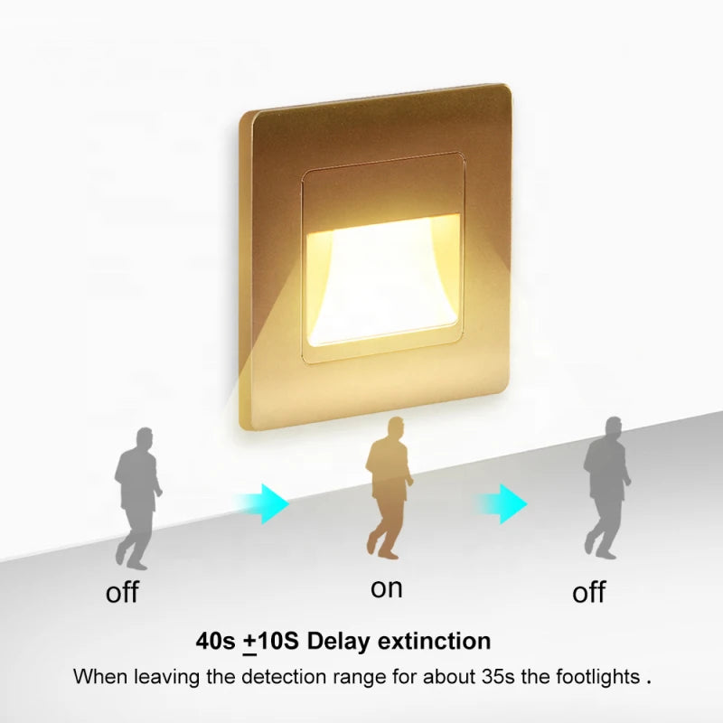 PIR Motion Detector Light Sensor led lights AC 110V-240V Recessed staircase bedroom wall lamp led night light