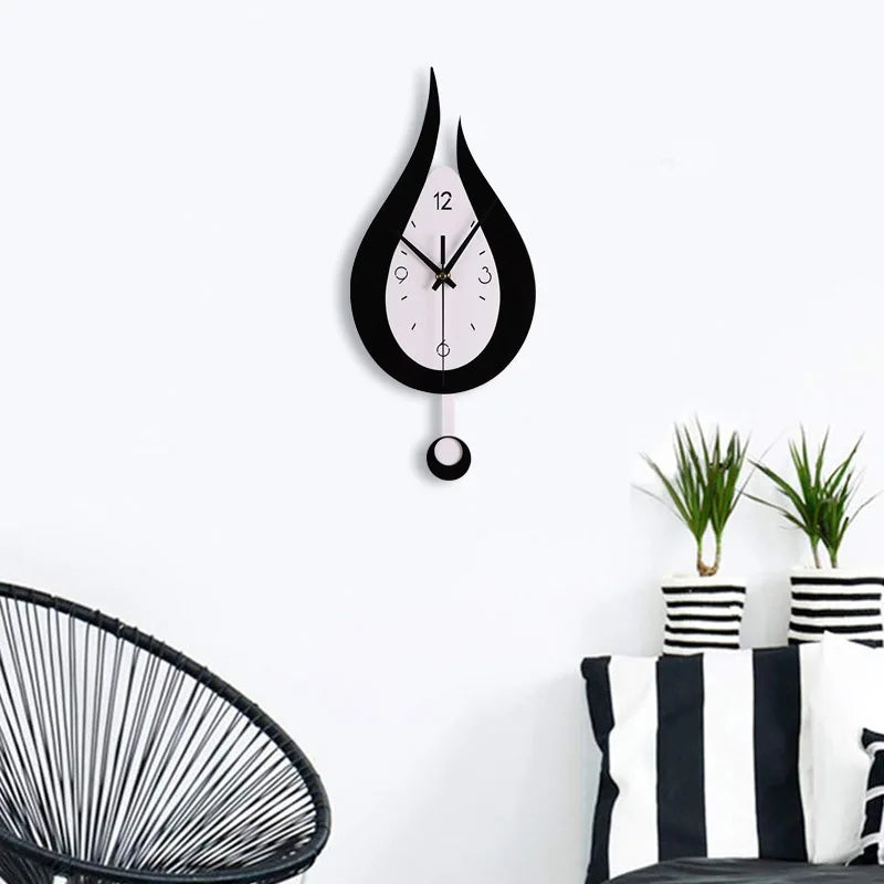 Waterdrop Swinging Wall Clock Acrylic Black and White Contrast Clock Home Living Room Bedroom Wall Decoration Clock