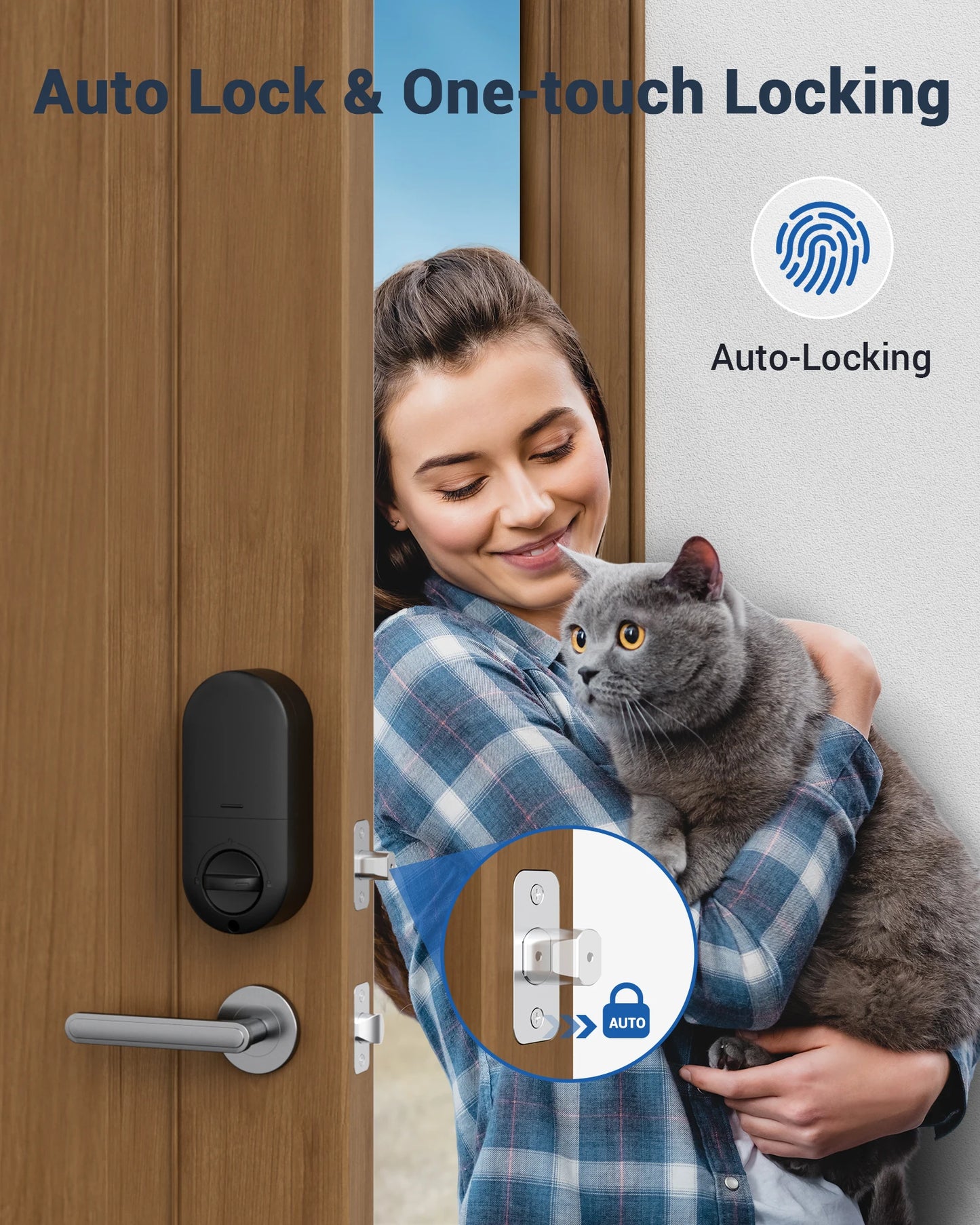 Veise Fingerprint Door Lock, Keyless Entry Keypad Deadbolt, Anti Peeping Password, Auto Lock, Easy Install