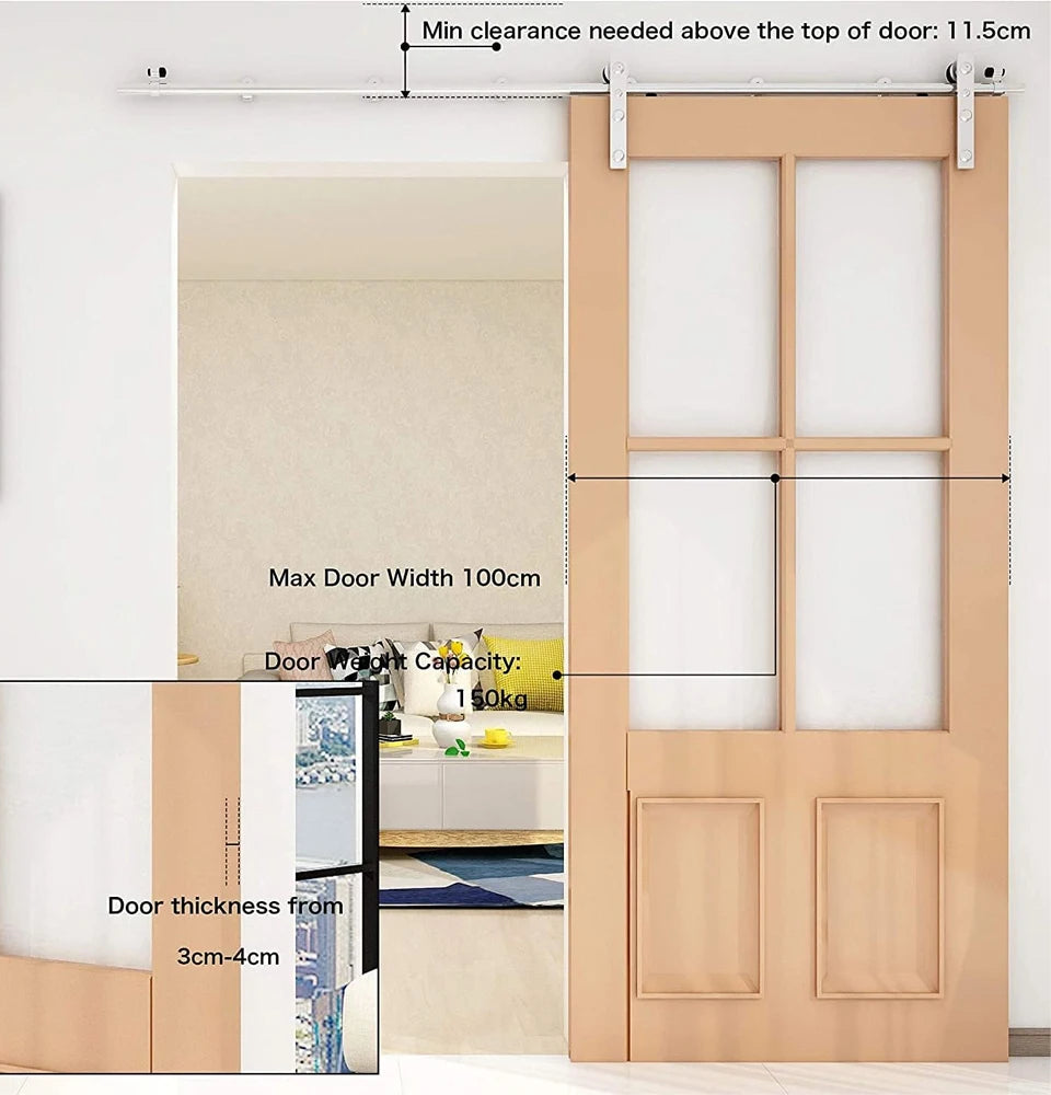 CCJH 4-6.6FTSliding Door Track Kit, Internal Stainless Steel Sliding Barn Wood Door Hardware System for Single Door
