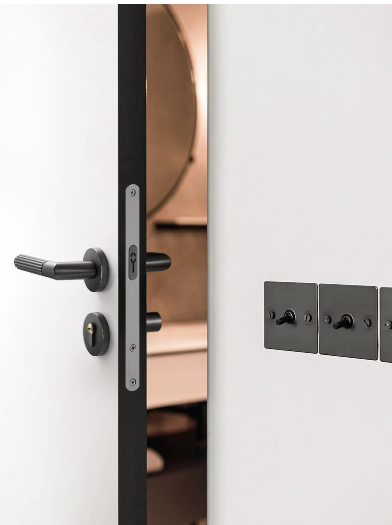Bedroom door lock, room door handle lock, wooden door, household split lock Black gray brushed wire