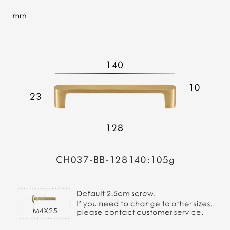 Nurlin Solid Brass Simple Style Handle Cabinet Drawer Wardrobe Door Gold Pull Feel Comfortable 96/128/160/192 Hole Spacing