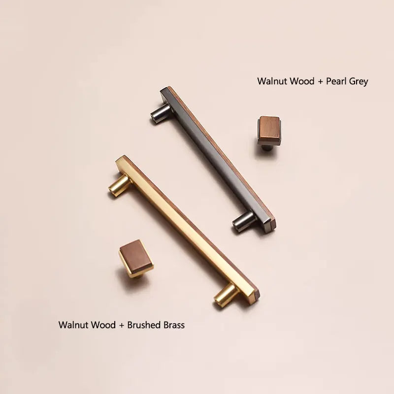 Black Walnut Cabinet Handles Pearl Grey Gold Square Drawer Knobs Bedroom Solid Wooden Wardrobe Pulls Simple Furniture Hardware