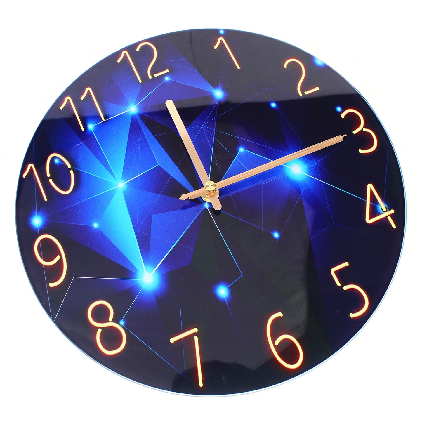 12inch Round Ultra-Thin Tempered Glass Wall Clock, Diamond Large Wall Clock, Blue Round Interior Modern Decorative Silent