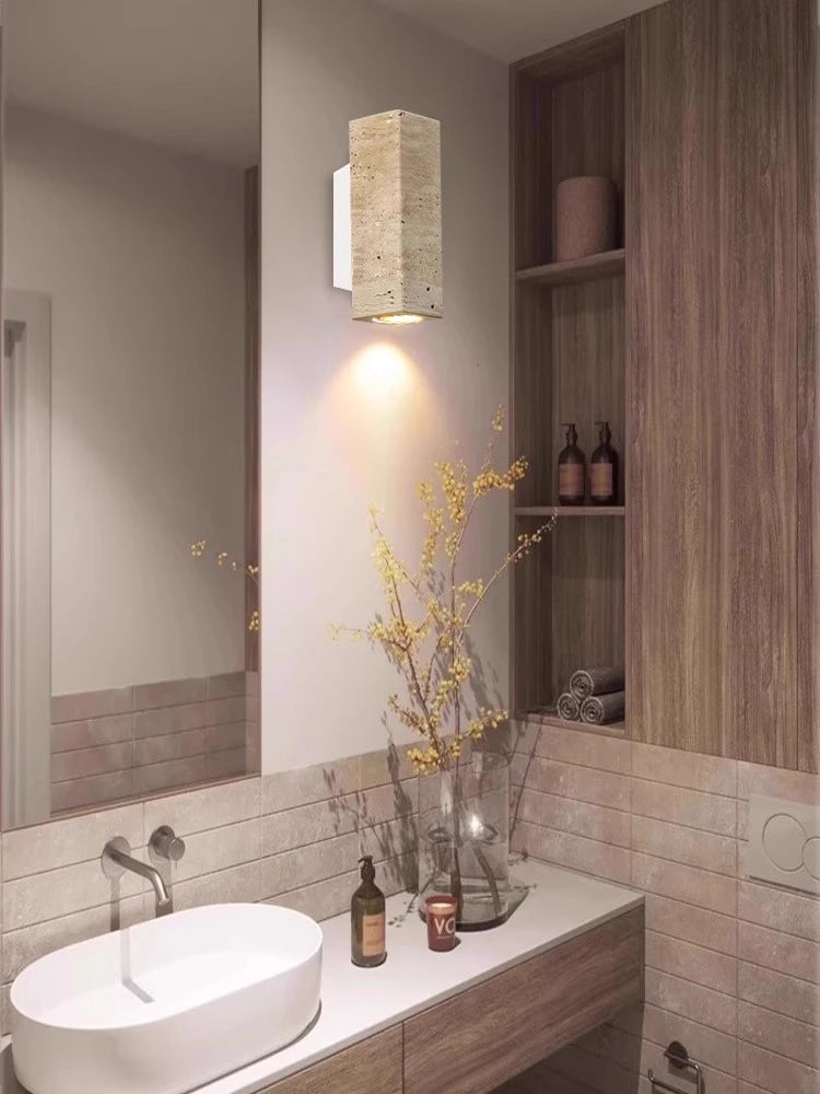 Wabi Sabi Guesthouse Courtyard Villa Outdoor Waterproof Yellow Cave Stone Wall Lights Dining Room Balcony Travertine Wall Lamps