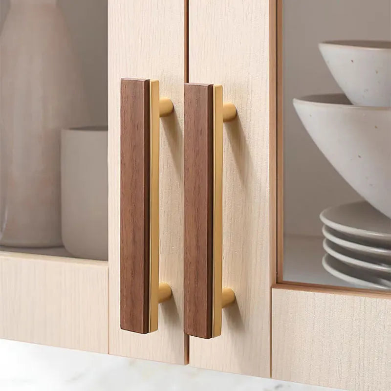 Black Walnut Cabinet Handles Pearl Grey Gold Square Drawer Knobs Bedroom Solid Wooden Wardrobe Pulls Simple Furniture Hardware
