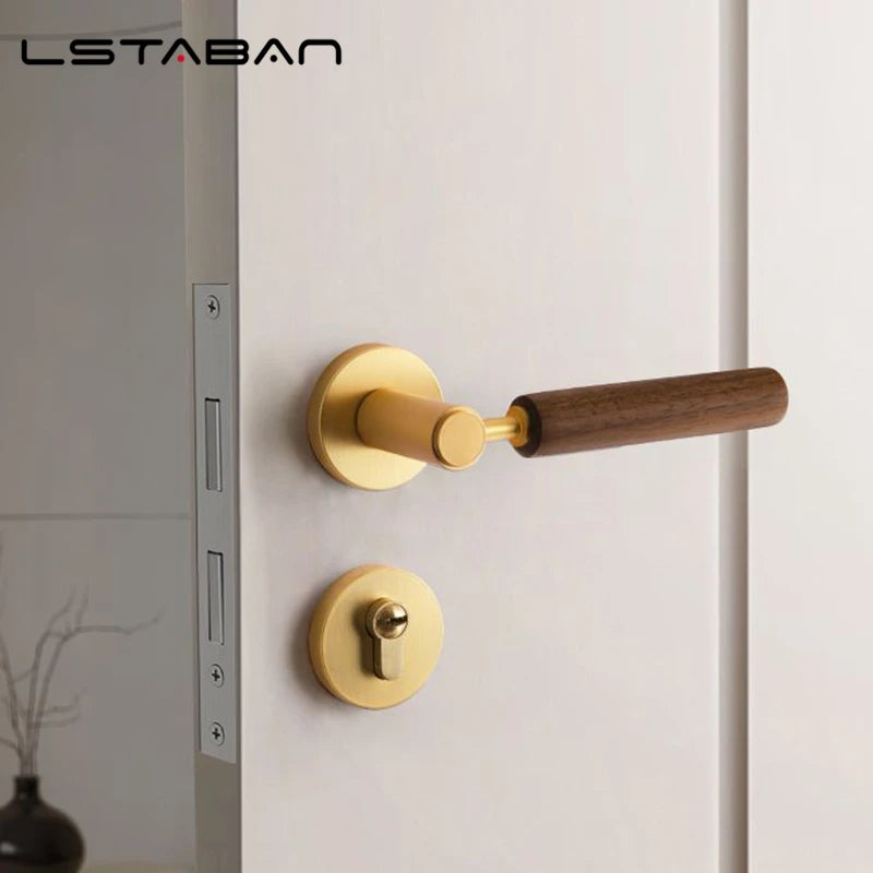 Split Mute Anti-Theft Door Lock Nordic Handmade Walnut Wood Handle Bedroom Lock Toilet Bathroom Door Lock Furniture Hardware