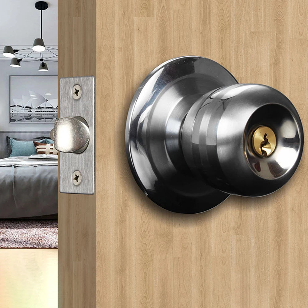 Keyed Entry Door Knob with Lock Round Door Knobs Stainless Steel Door Handle Lock for Indoor Doors Bedroom Bathroom