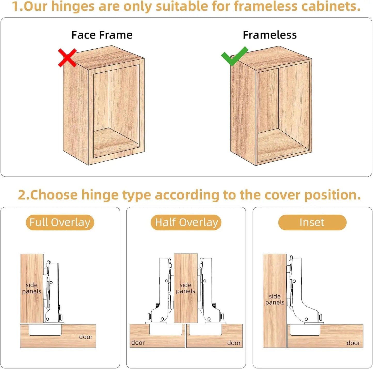 Viladepot 10PCS Frameless Half Overlay Soft Close Cabinet Hinges Speed Control 4D Adjustment Hinges Clip-On 45~110° Open Angle