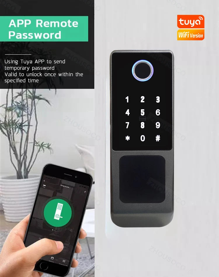 Fingerprint Lock Waterproof Tuya Wifi Remote Control Bluetooth TTLock App Card Digital Code Keyless Electronic Smart Door Lock