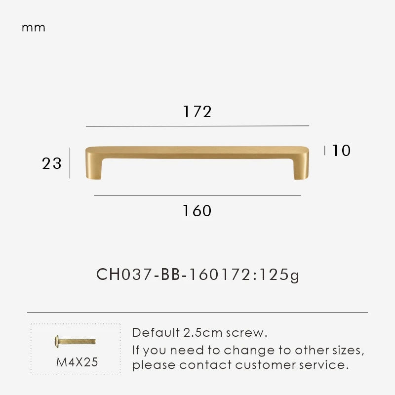Nurlin Solid Brass Simple Style Handle Cabinet Drawer Wardrobe Door Gold Pull Feel Comfortable 96/128/160/192 Hole Spacing