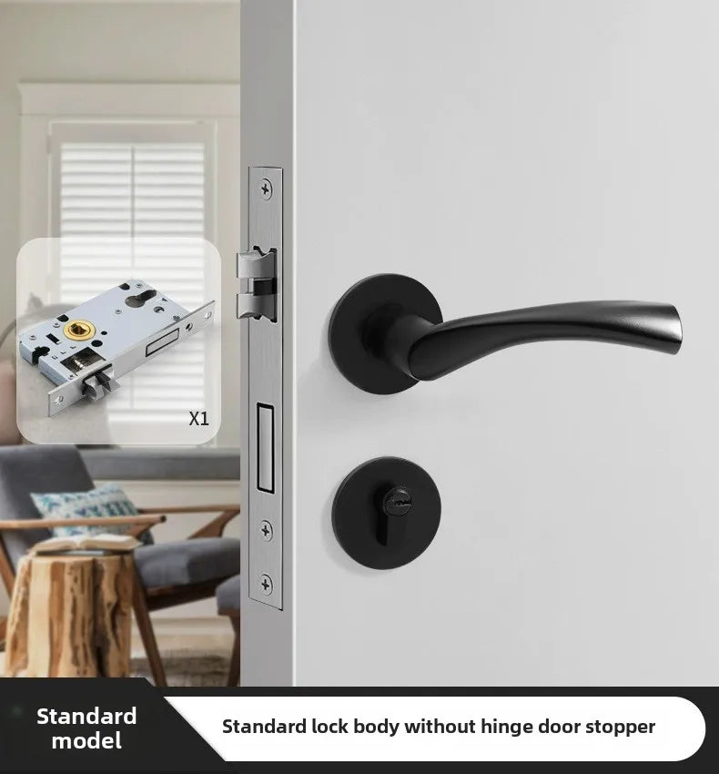 Black American Style Indoor Door Lock, Integrated Magnetic Silent Wooden Door Handle, Universal Home Bedroom Lock