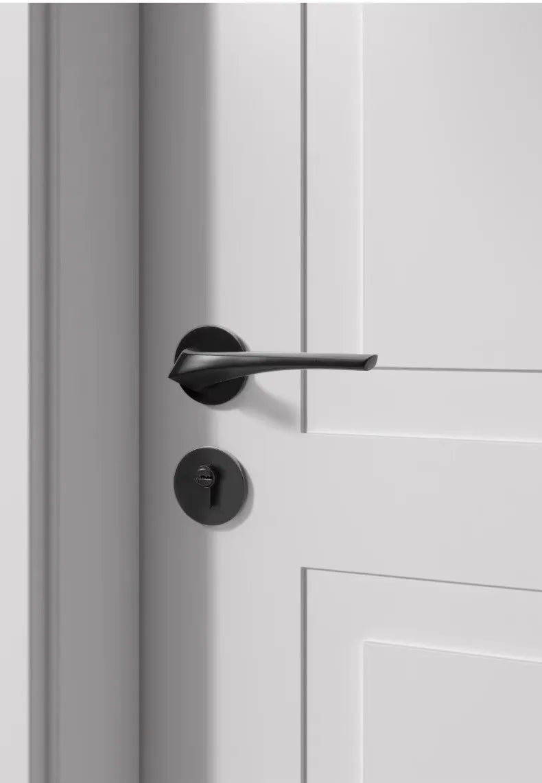 Black American Style Indoor Door Lock, Integrated Magnetic Silent Wooden Door Handle, Universal Home Bedroom Lock