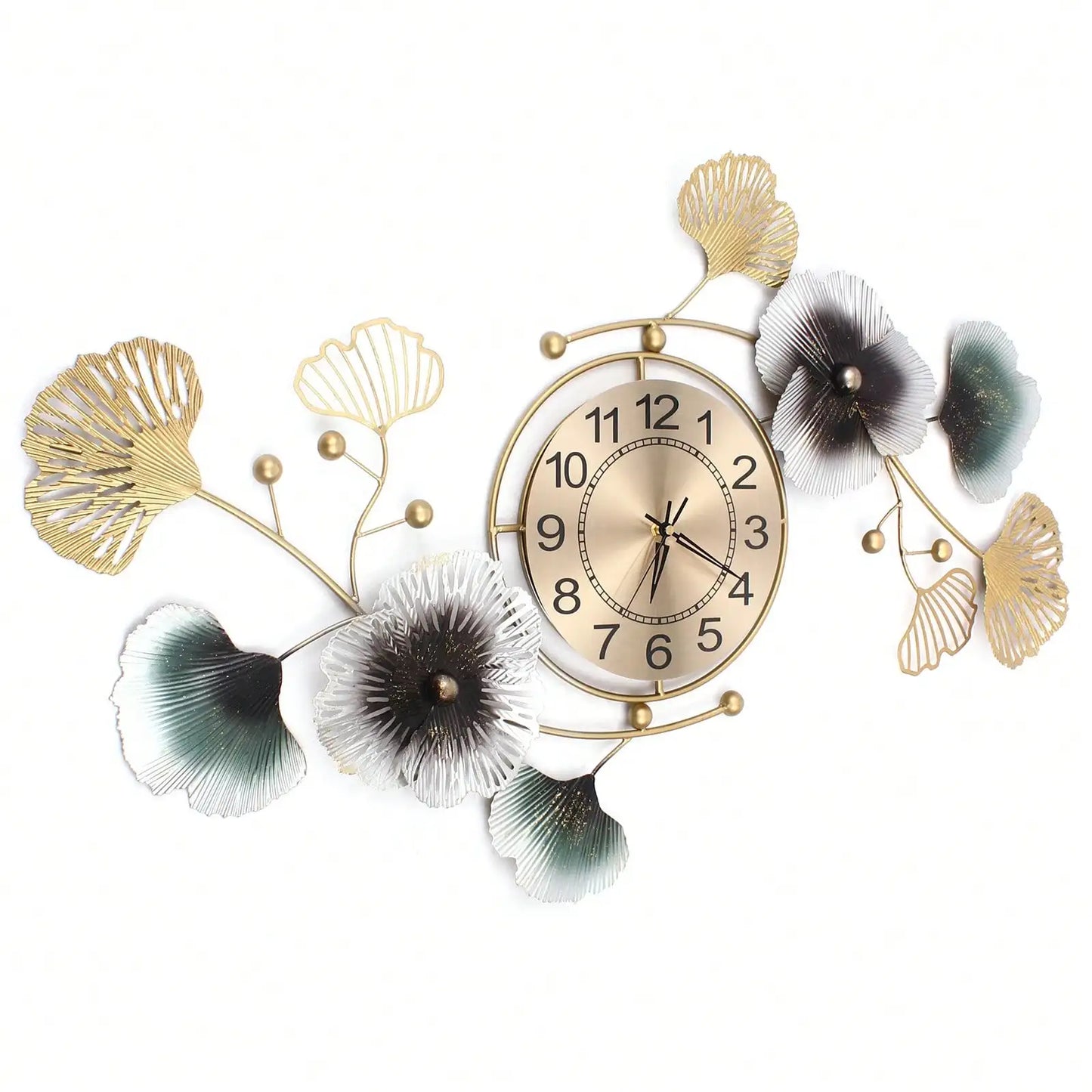 Large Luxury Ginkgo Leaf Mute Wall Clock 90*45cm For Living Room Office Decor Light Luxury Atmosphere Ginkgo Leaf Wall Clock