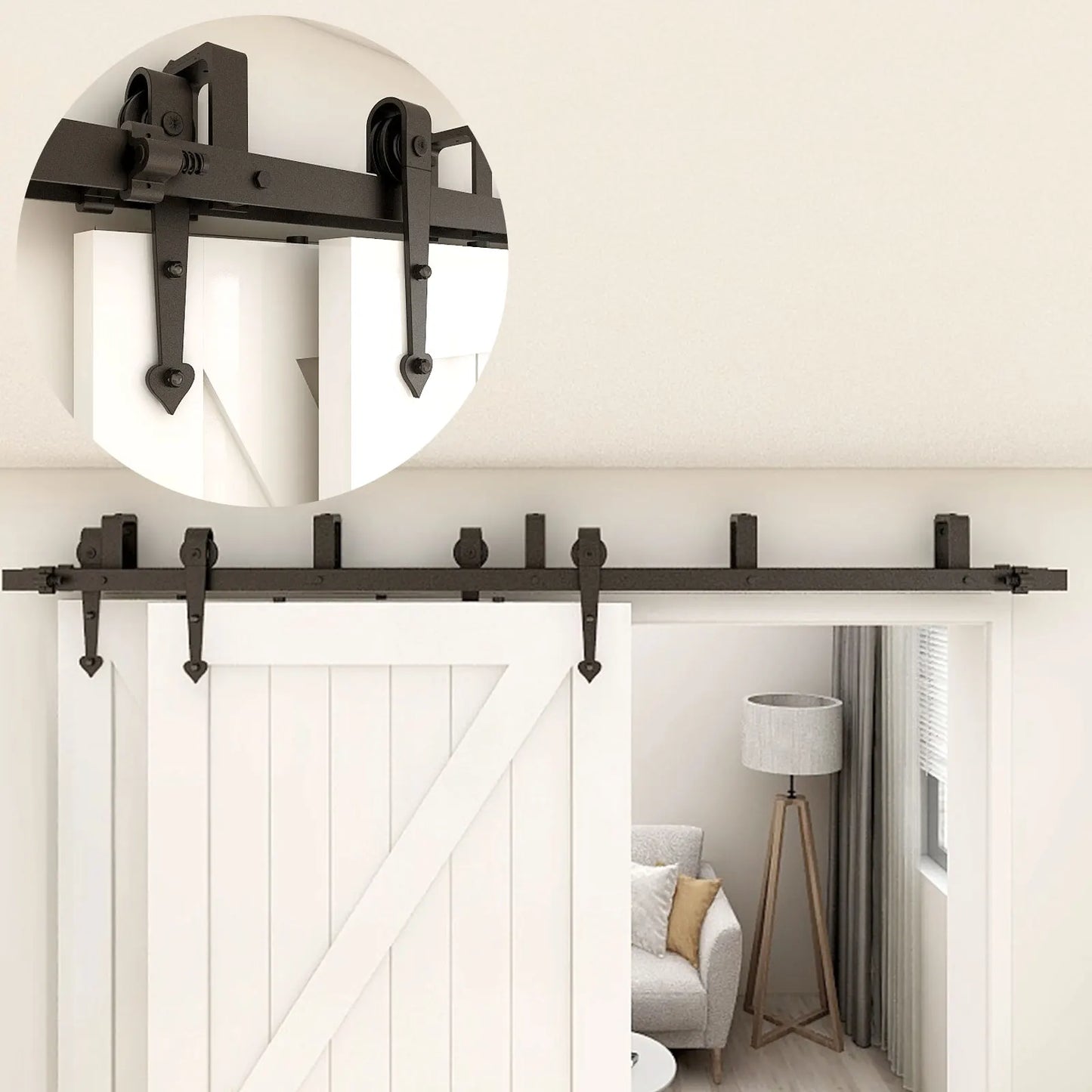 CCJH Bypass Barn Door Slides Hardware Kit, Hanging Rail System, I3 Shaped Roller Track for Double Door, Save Space
