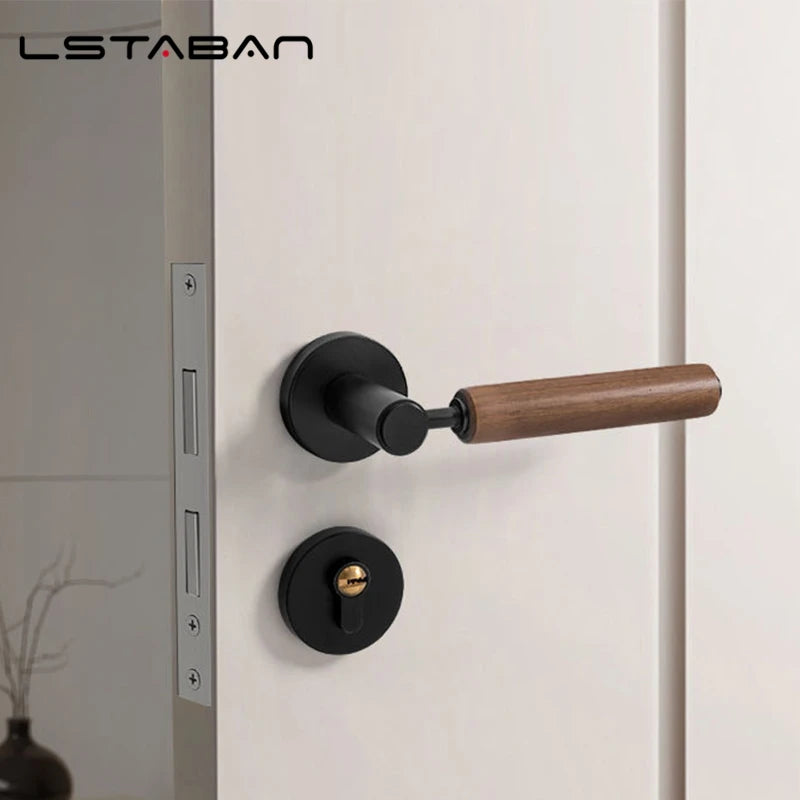 Split Mute Anti-Theft Door Lock Nordic Handmade Walnut Wood Handle Bedroom Lock Toilet Bathroom Door Lock Furniture Hardware