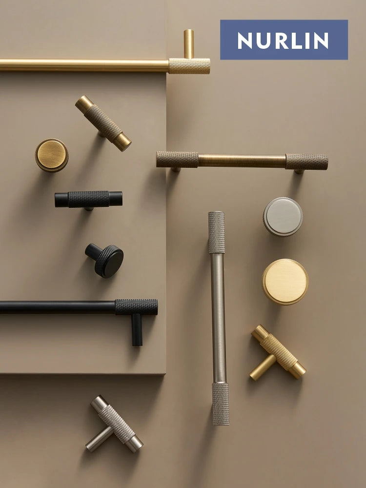 Nurlin Solid Brass Knurled Cabinet Knobs Wardrobe Handle T-bar Antique Bronze Gold Black Handle Available In Multiple Sizes