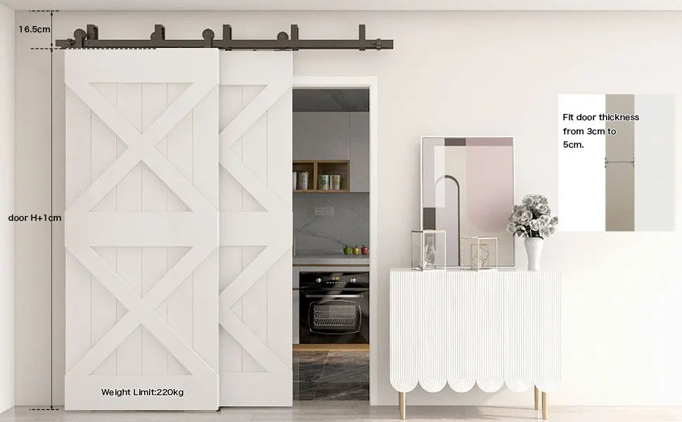 CCJH Bypass Barn Door Slides Hardware Kit Sliding Door Hanging Rail System T Shaped Roller Track for Double Door Save Space