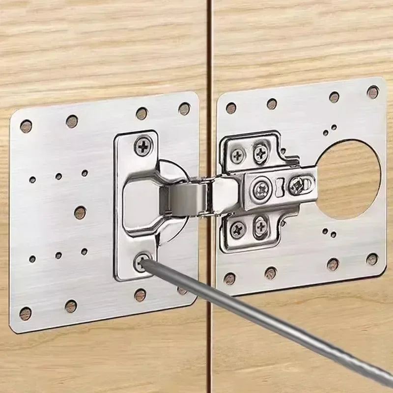 Cabinet Hinge Repair Plate Kit Stainless Steel Furniture Drawer Door Hinge Mounting Plate with Screw Flat Fixing Brackets Tools