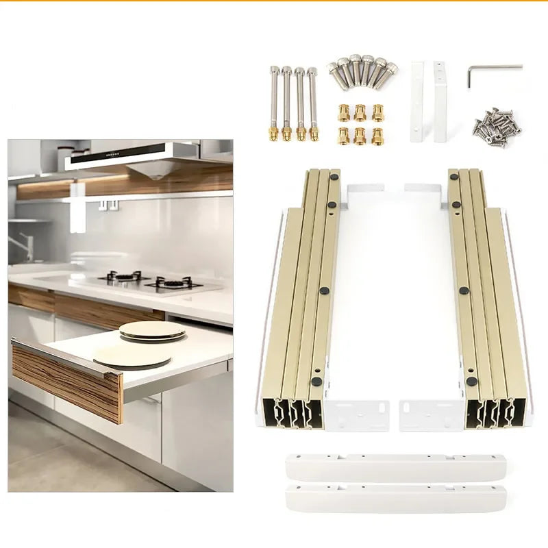 Simpler, flat push type,Concealed folding drawer slides , Aluminum telescopic table guide rail, Flat push folding desk hinge