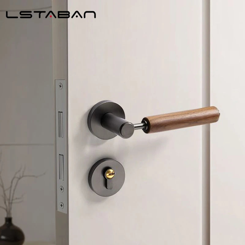 Split Mute Anti-Theft Door Lock Nordic Handmade Walnut Wood Handle Bedroom Lock Toilet Bathroom Door Lock Furniture Hardware