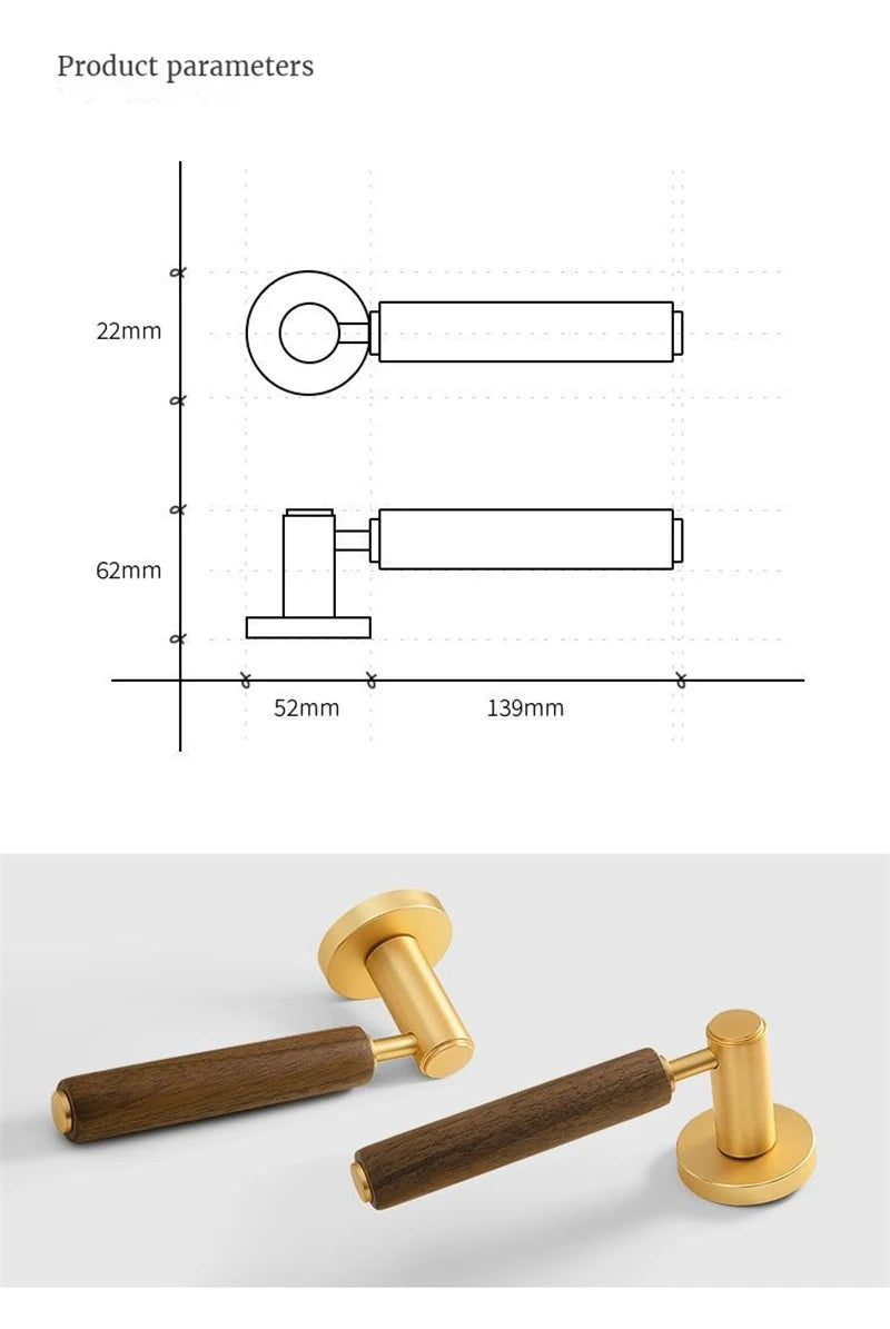 Split Mute Anti-Theft Door Lock Nordic Handmade Walnut Wood Handle Bedroom Lock Toilet Bathroom Door Lock Furniture Hardware