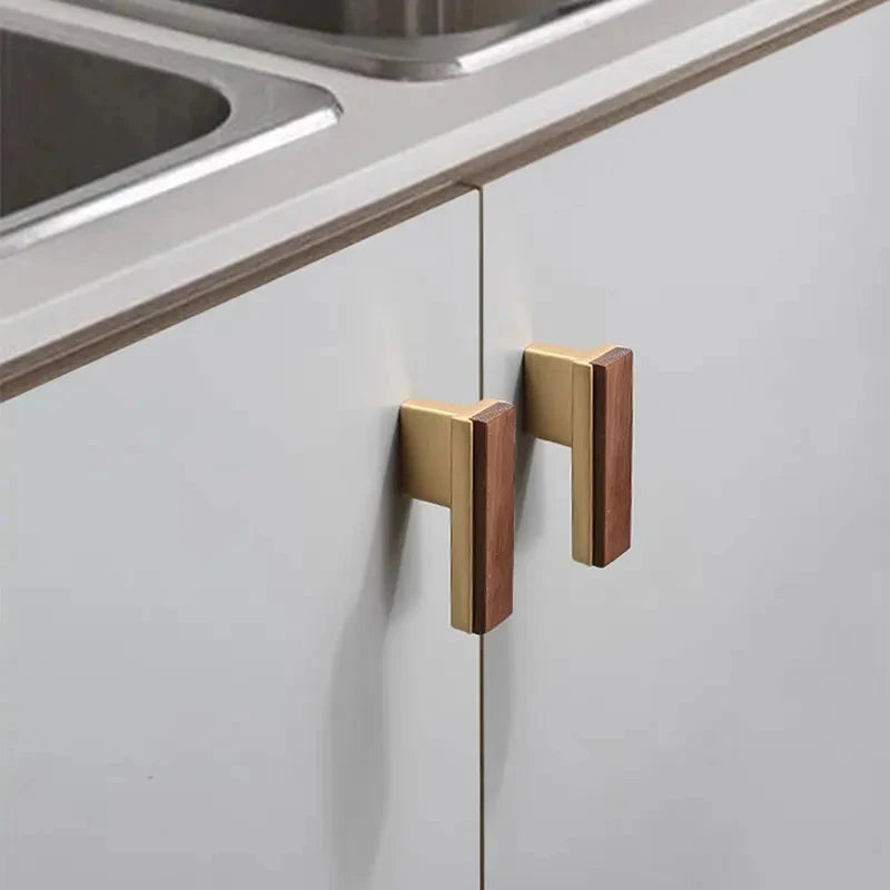 Black Walnut Cabinet Handles Pearl Grey Gold Square Drawer Knobs Bedroom Solid Wooden Wardrobe Pulls Simple Furniture Hardware