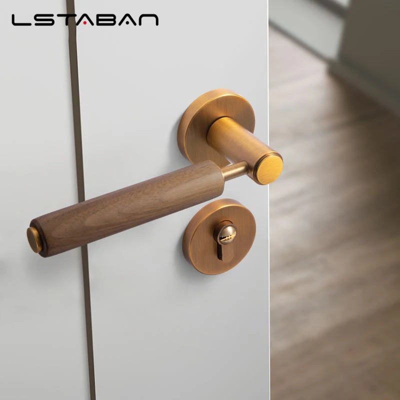 Split Mute Anti-Theft Door Lock Nordic Handmade Walnut Wood Handle Bedroom Lock Toilet Bathroom Door Lock Furniture Hardware
