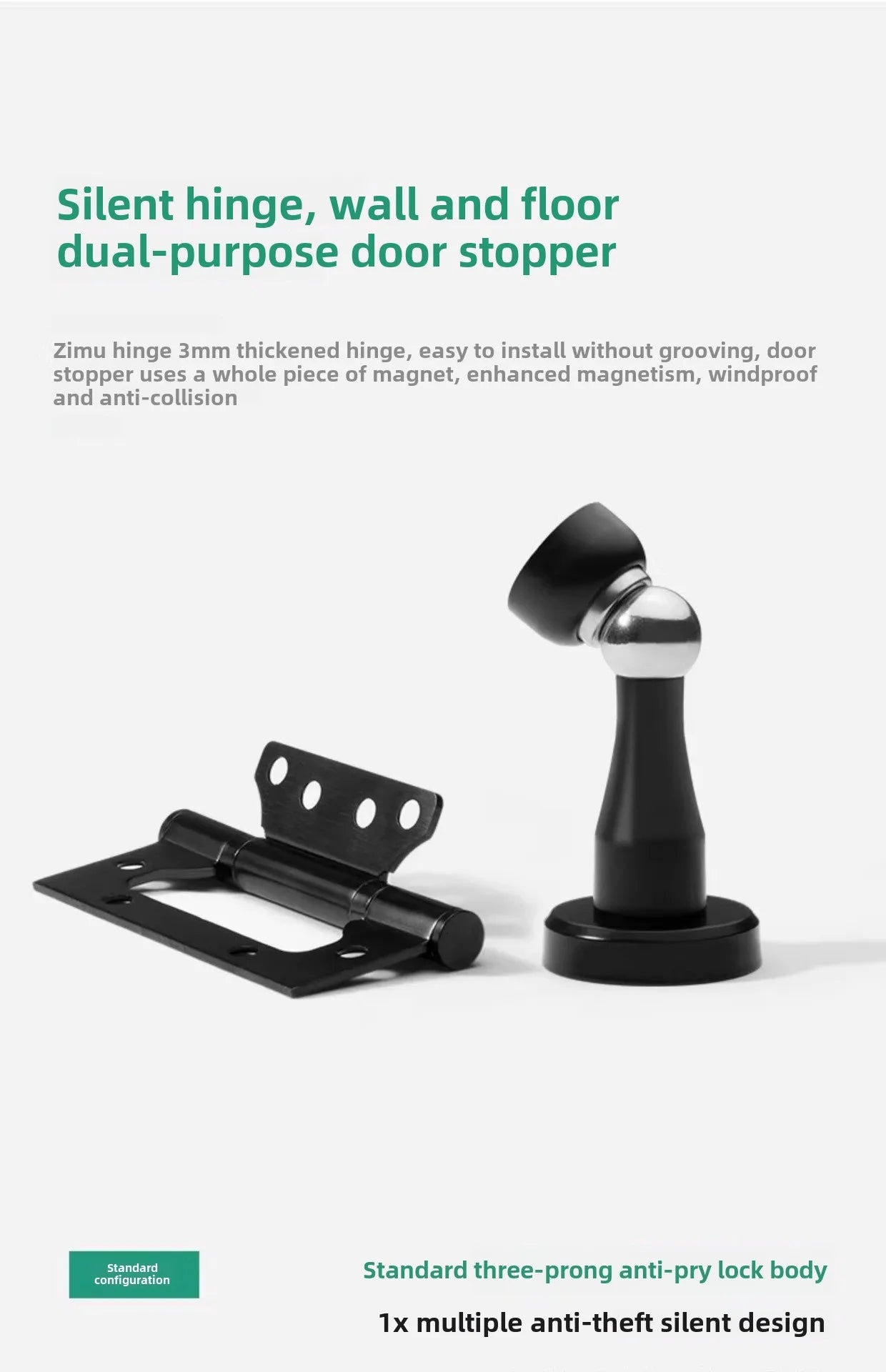 Black American Style Indoor Door Lock, Integrated Magnetic Silent Wooden Door Handle, Universal Home Bedroom Lock