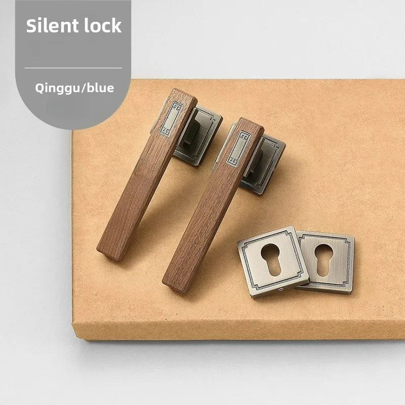 Chinese Style Indoor Household Bedroom Door Lock Magnetic/silent Split Walnut Wood Door Handle Lock