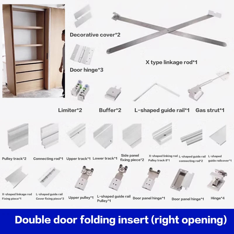 New Hidden Butterfly Door Slide Hardware Track Side-mounted Plug-in Folding Door Hardware Kit Furniture Hinges for Cabinet