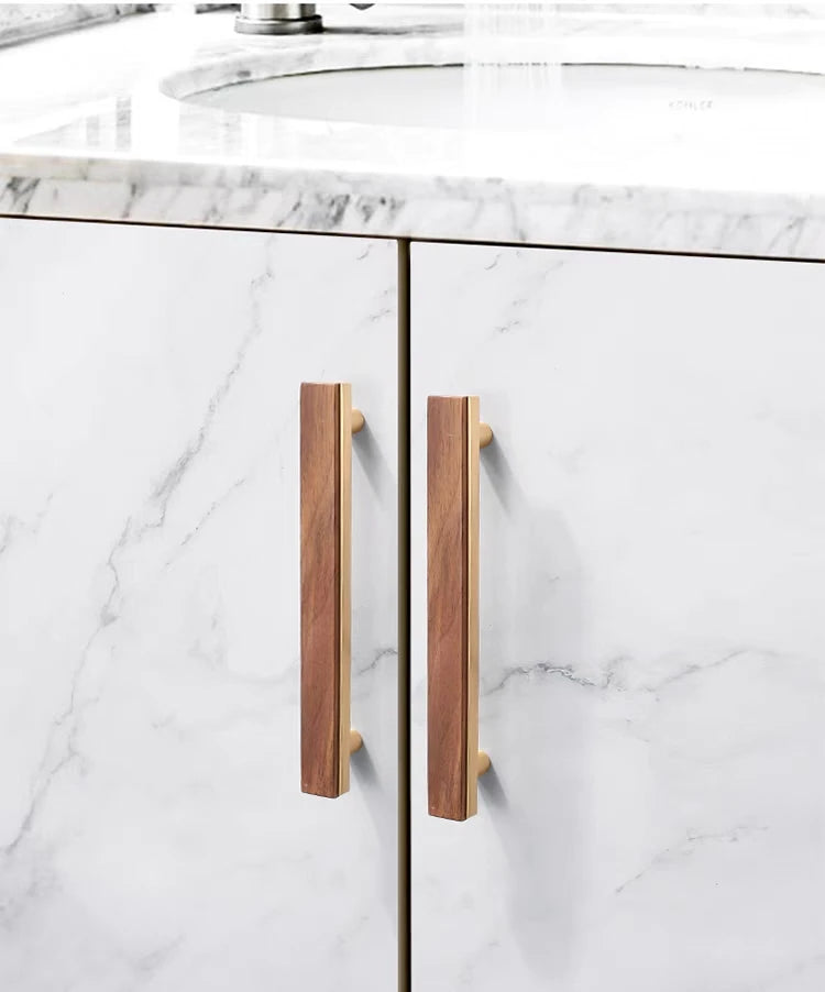 Black Walnut Cabinet Handles Pearl Grey Gold Square Drawer Knobs Bedroom Solid Wooden Wardrobe Pulls Simple Furniture Hardware