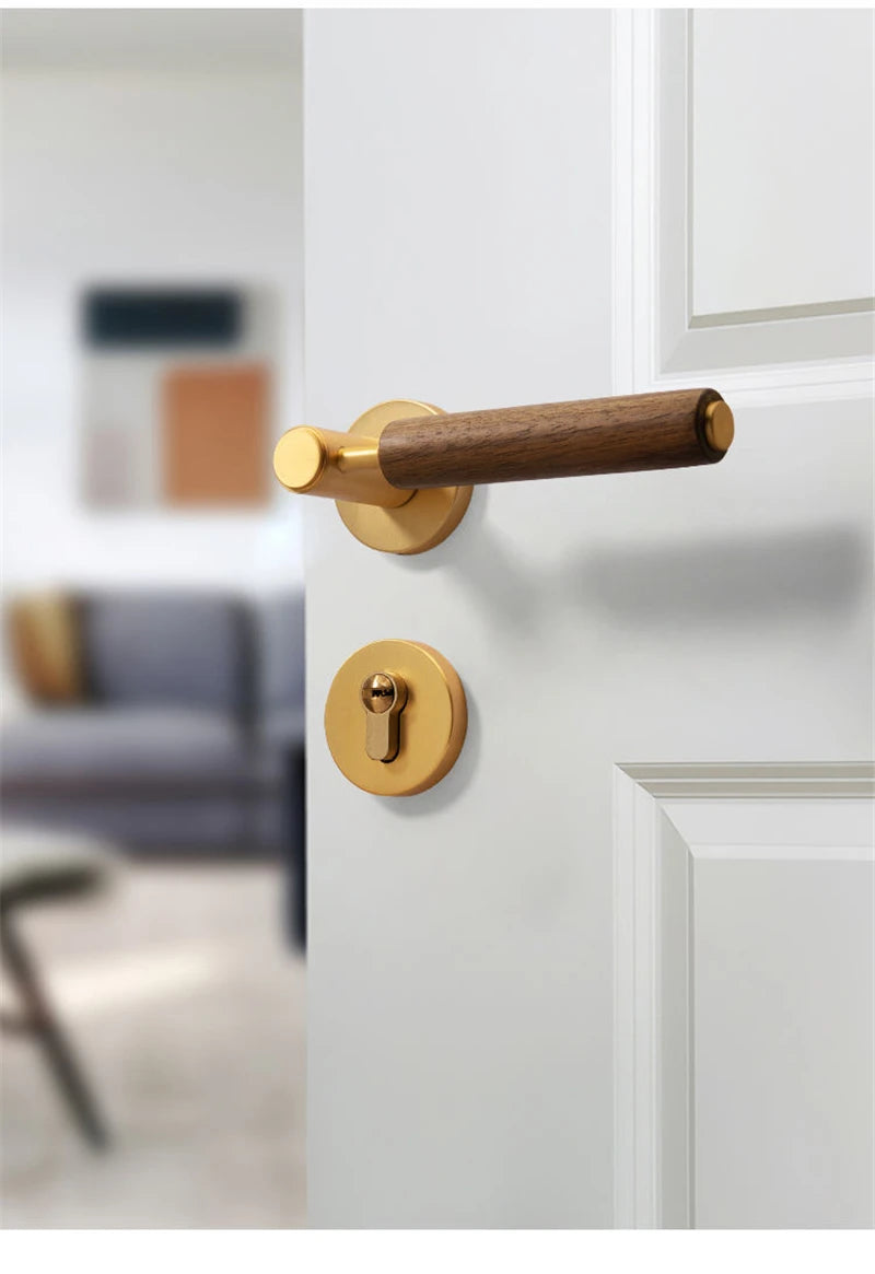 Split Mute Anti-Theft Door Lock Nordic Handmade Walnut Wood Handle Bedroom Lock Toilet Bathroom Door Lock Furniture Hardware