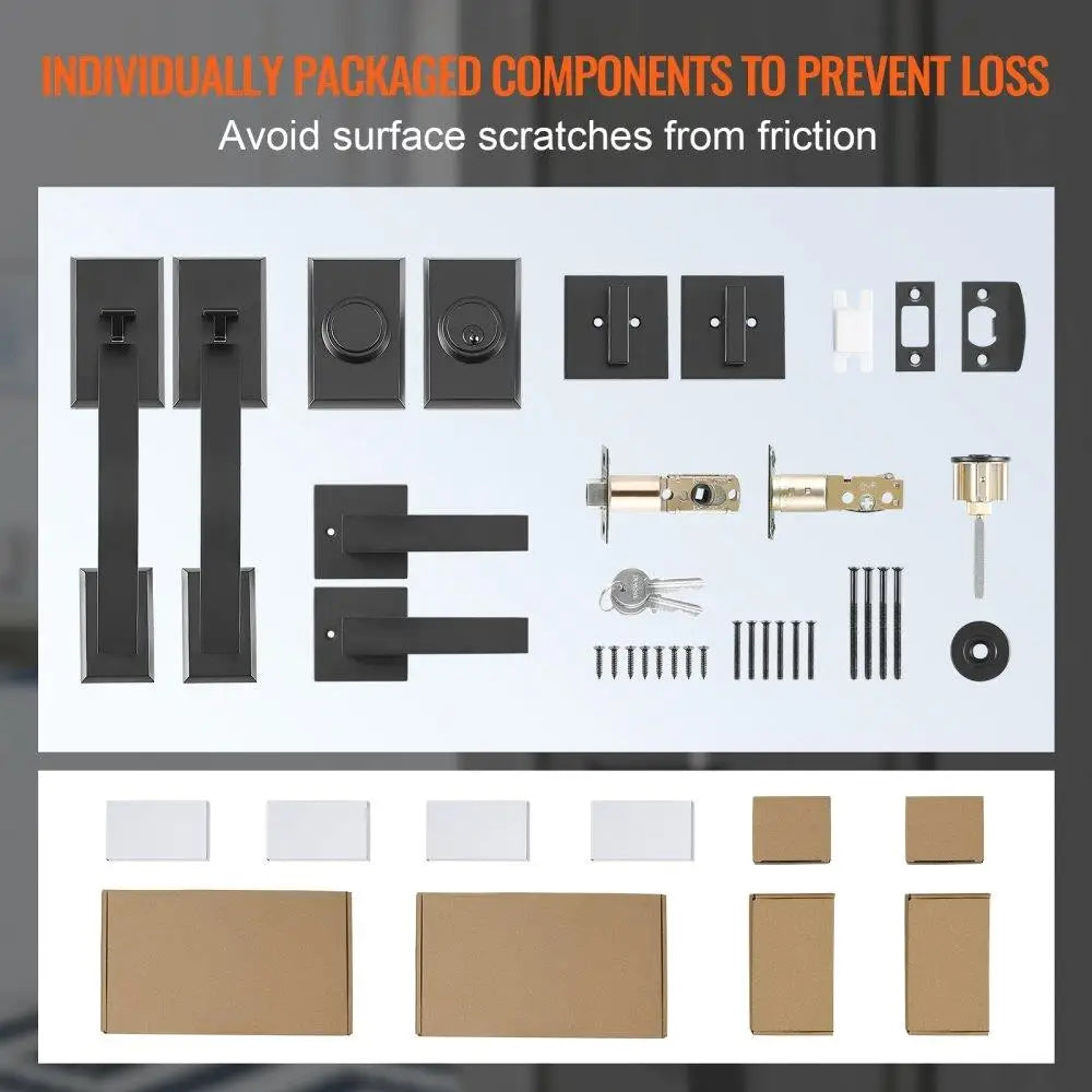 Double Door Handle and Lock Set Matte Black Arched Lever Design