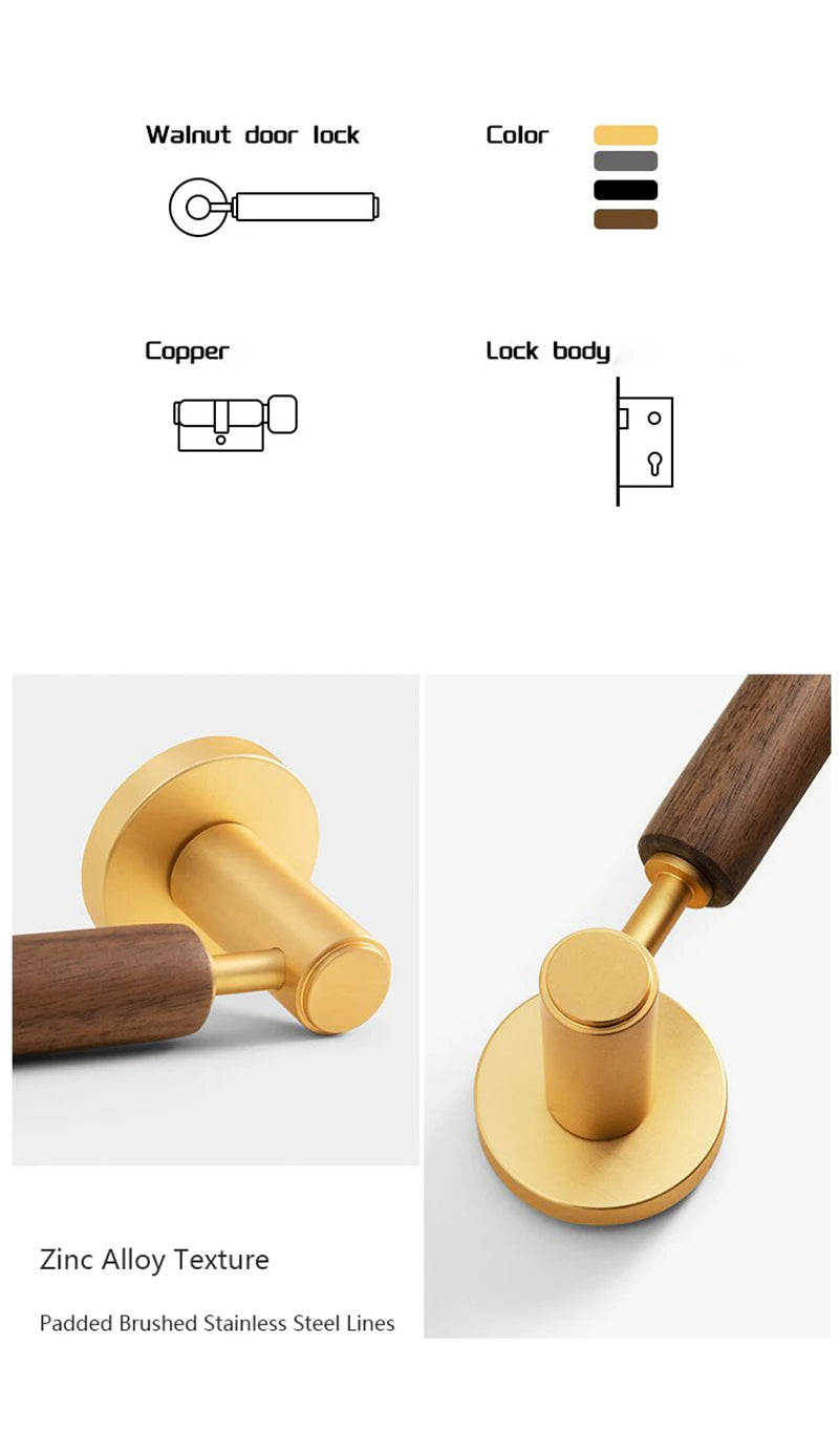 Split Mute Anti-Theft Door Lock Nordic Handmade Walnut Wood Handle Bedroom Lock Toilet Bathroom Door Lock Furniture Hardware