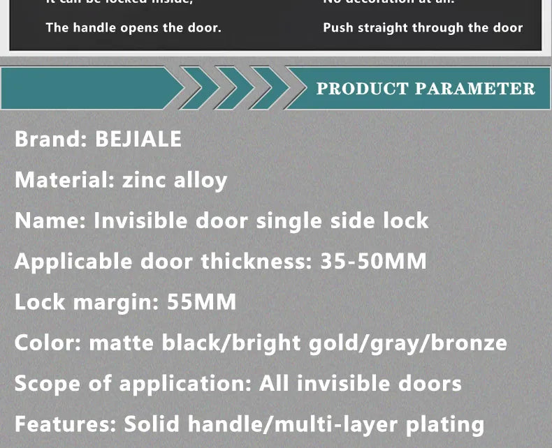 Single-Side Invisible Sizzle Lock Single-Side Lock For Interior Bedroom Background Door Secret Lock Hidden Black Door Handle