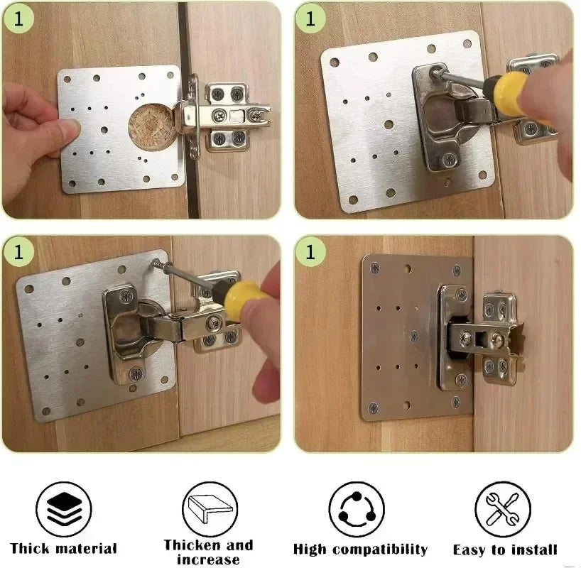 Cabinet Hinge Repair Plate Kit Stainless Steel Furniture Drawer Door Hinge Mounting Plate with Screw Flat Fixing Brackets Tools