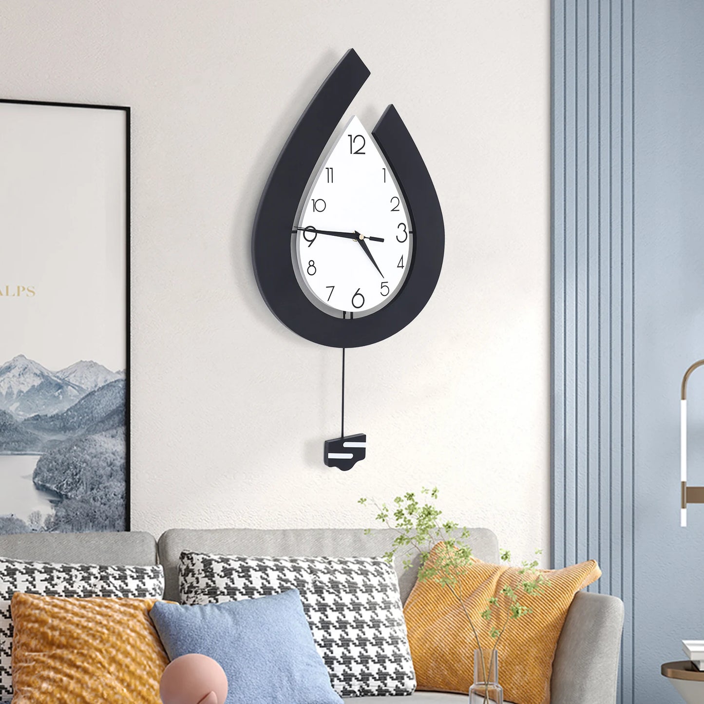 LOYALHEARTDY Large Swing Wall Clock Living Room Modern Decor Silent Pendulum Clocks Wall-Mount Teardrop Shape Clock Decoration