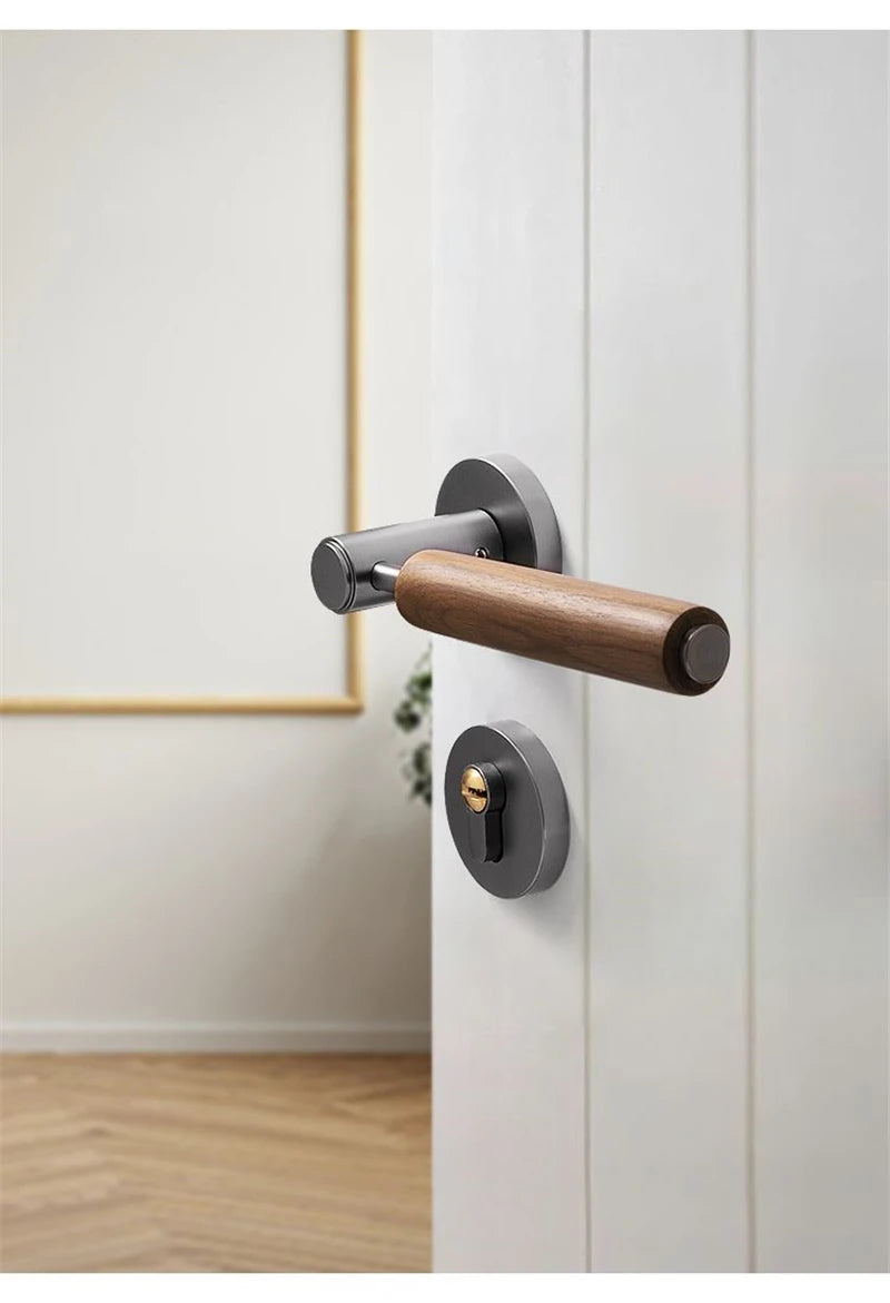 Split Mute Anti-Theft Door Lock Nordic Handmade Walnut Wood Handle Bedroom Lock Toilet Bathroom Door Lock Furniture Hardware