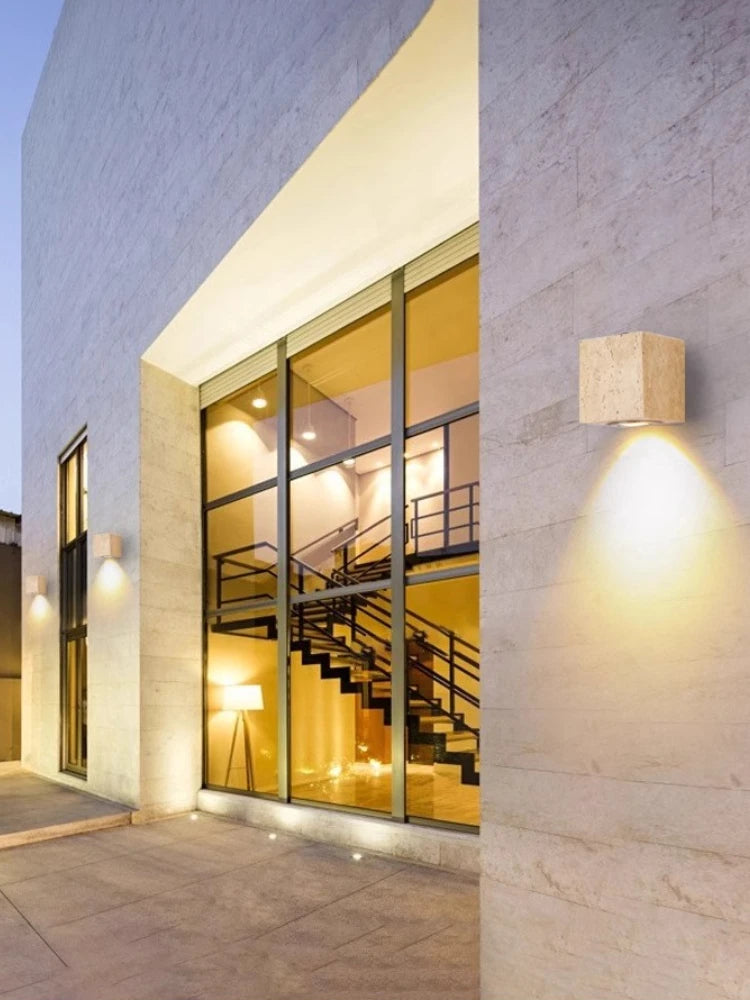 Wabi Sabi Guesthouse Courtyard Villa Outdoor Waterproof Yellow Cave Stone Wall Lights Dining Room Balcony Travertine Wall Lamps