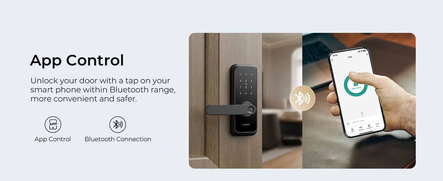 Arpha Smart Lock T228 5-in-1 Entry Keyless Entry Door Lock Fingerprint Keyless Entry Door Lock Anti-Peep Keypad Code Waterproof