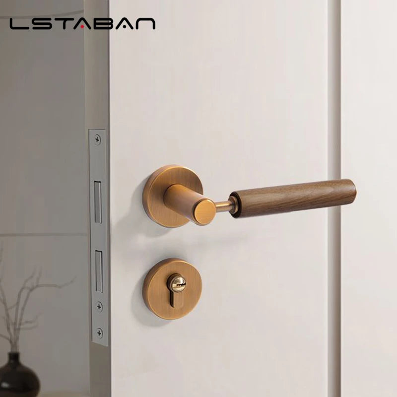 Split Mute Anti-Theft Door Lock Nordic Handmade Walnut Wood Handle Bedroom Lock Toilet Bathroom Door Lock Furniture Hardware