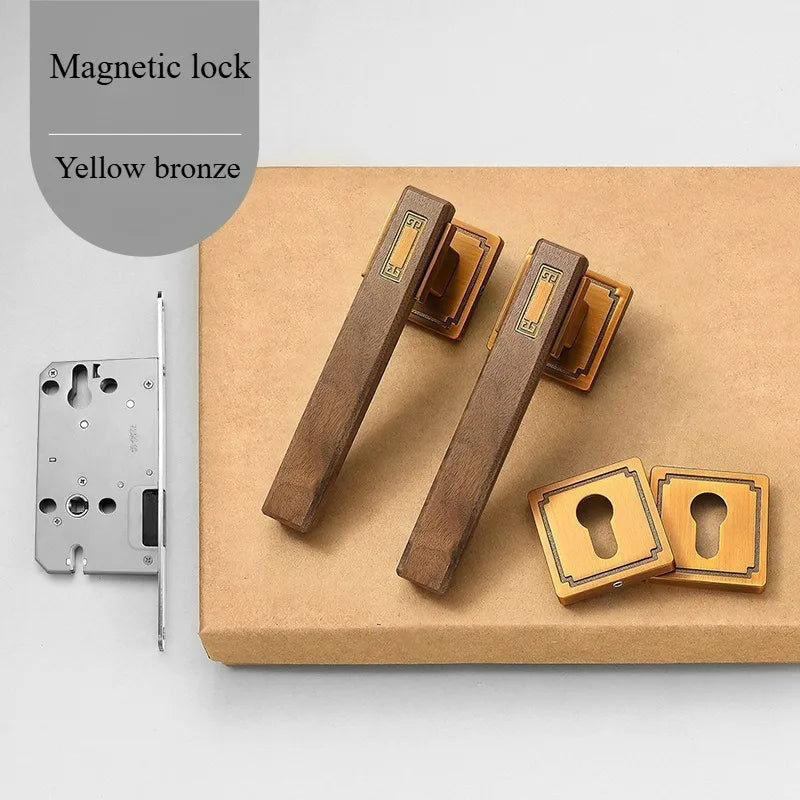 New Chinese Style Walnut Interior Room Bedroom Door Lock, Household Split Magnetic/silent Door Lock, Wooden Door Handle Lock