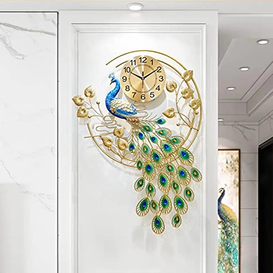 Creative Metal Wall Clock Modern Style Wall Watch Clock Peacock Shaped Wall Clock Silent Clock